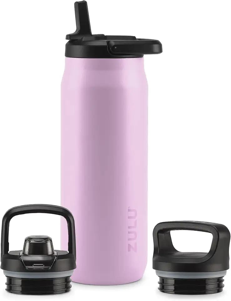 ZULU Base 32oz Insulated Stainless Steel Water Bottle, 3 Lids, Pink Orchid