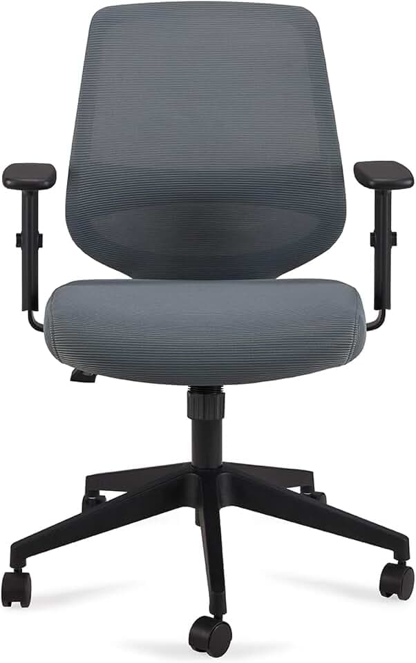 Amazon Basics Ergonomischer Bürostuhl, Schreibtischstuhl mit verstellbaren Armlehnen, Lendenwirbelstütze, Chefsessel aus Mesh-Gewebe, rückenfreundlich, einfache Montage, 63.5 x 58.4 x 91.4 cm, grau