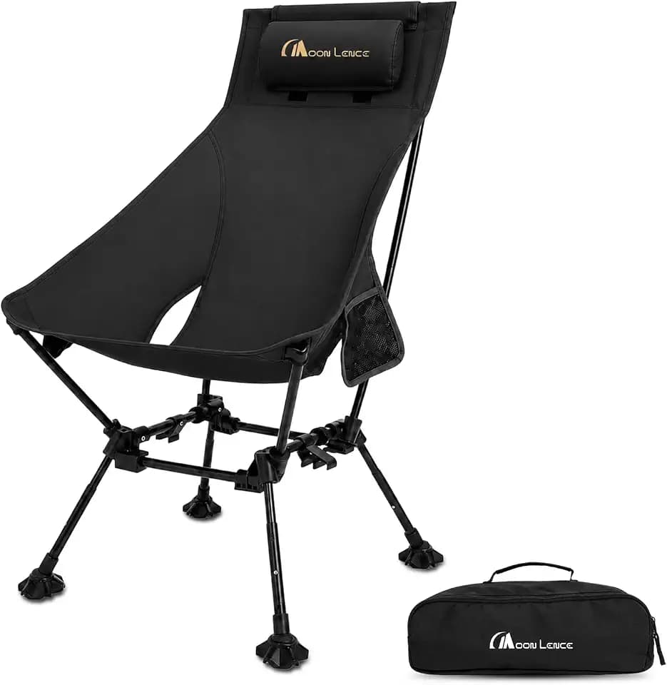 MOON LENCE High Back Folding Camping Chairs, Height-Adjustable, Widened Seat, for Beach with Anti-Sinking Feet (Black)