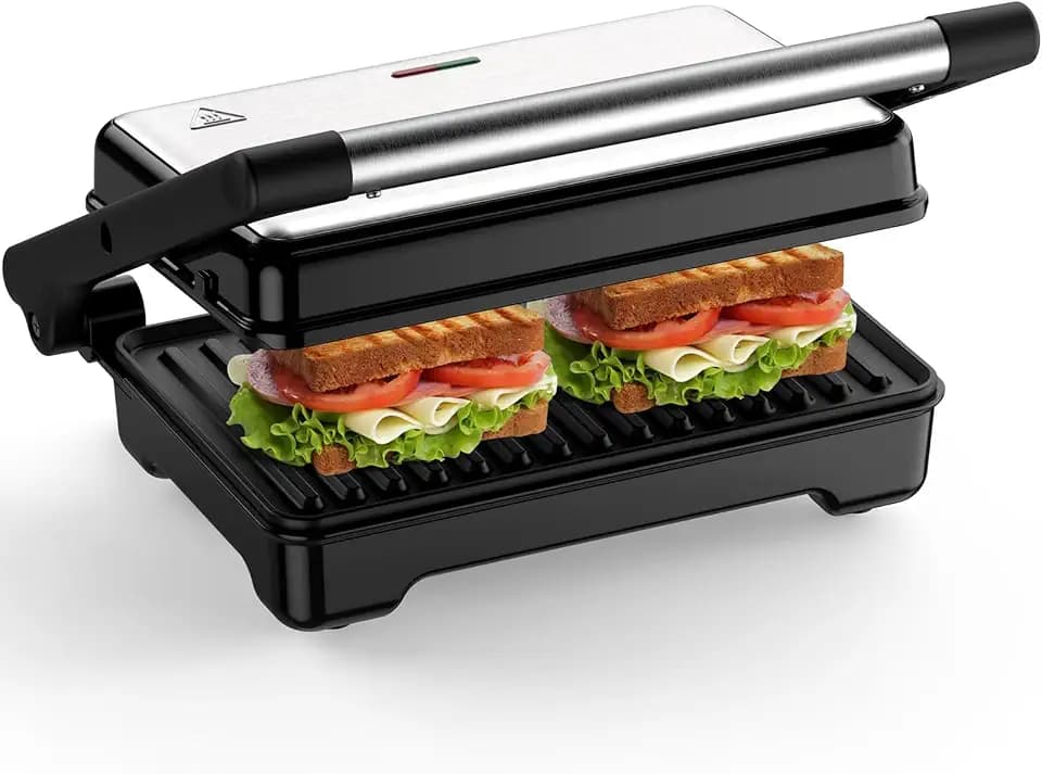 YASHE Sandwichmaker, 1500W Panini Grill, XXL Antihaftplatten, Automatische Temperaturregelung, Kontrollleuchten, Für 2 Scheiben