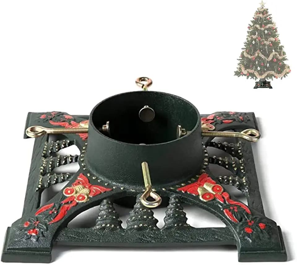 Ventray Weihnachtsbaumständer, 34 x 34 x 14 cm, klassischer quadratischer Weihnachtsbaum, Kiefernbaumbasis für echte Bäume, Rot
