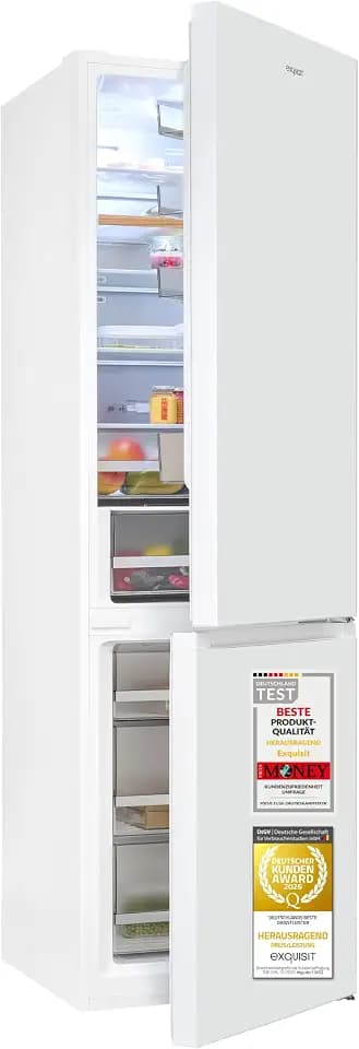 Exquisit Kühl-Gefrierkombination 377 l No Frost | Energieklasse A | leise 39 dB | digitale Temperaturanzeige | Kühl- & Gefrierteil separat regelbar | Schnellgefrieren | KGC5380-115-NF-040A weiss