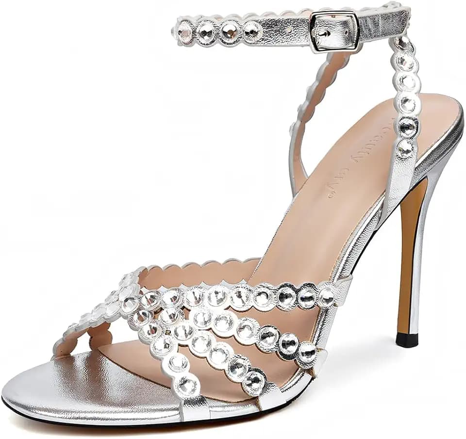 Beauty Cry Rhinestone Sandals Round Toe Stiletto High Heels for women