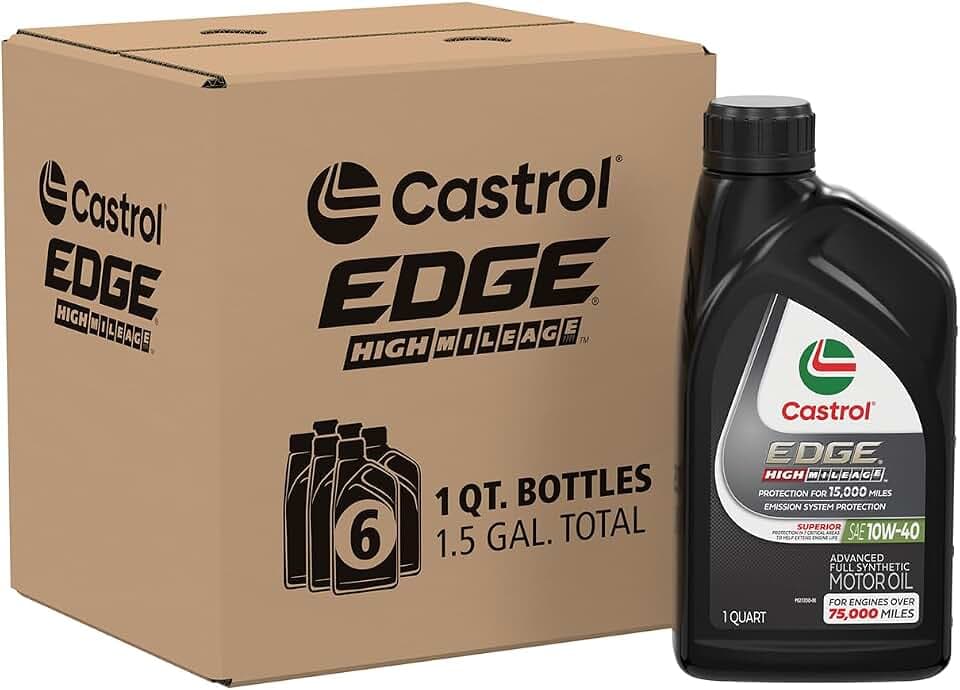 Castrol EDGE High Mileage 10W-40 Advanced Full Syn Motor Oil, 1 Qt, 6 Pack