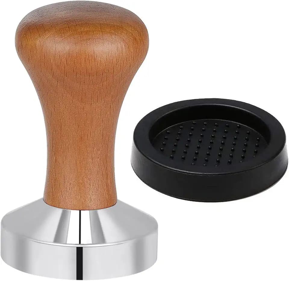 Vicloon Kaffee Tamper,Tamper 51mm mit Holzgriff und Silikonmatte 60mm,kaffeestempel Edelstahl,Espresso Tamper, Solid Heavy, Barista Style