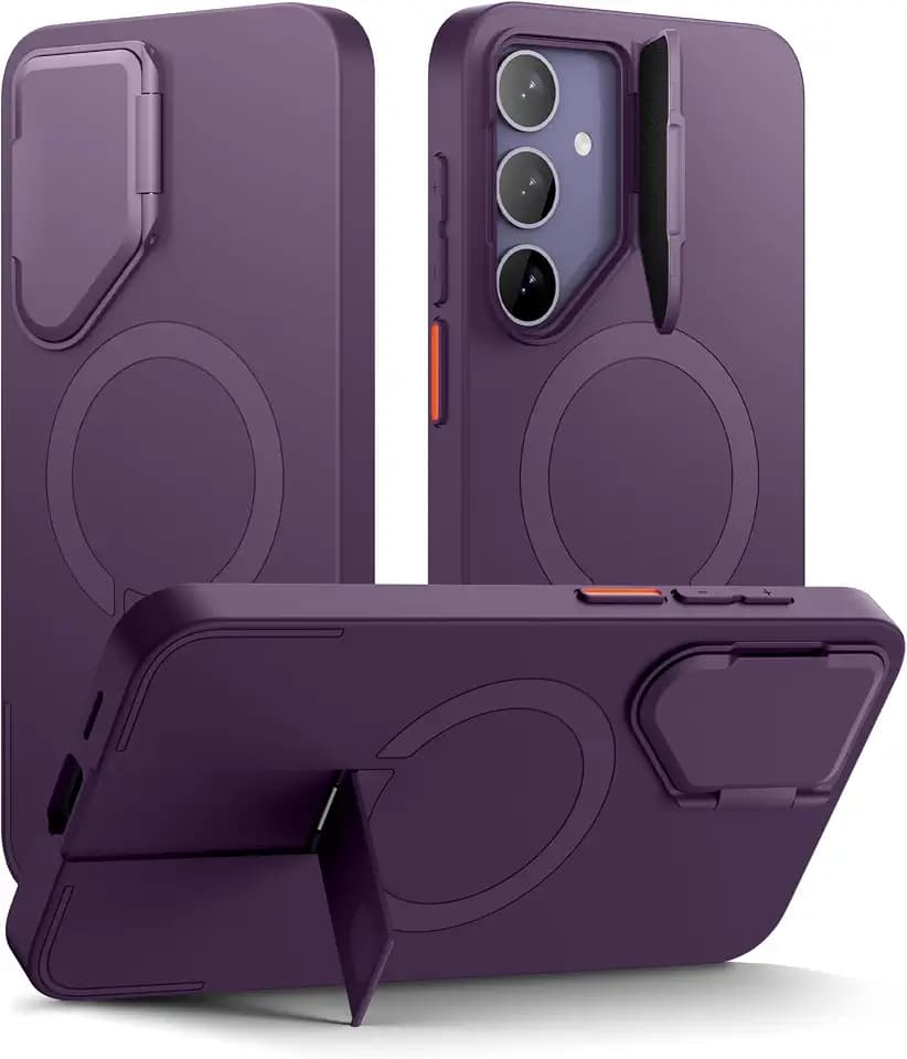 SURITCH for Samsung Galaxy S24 Plus Phone Case, Magnetic Protective Cover with Camera Cover & Adjustable Metal Kickstand for Galaxy S24 Plus (2024)-Dark Purple