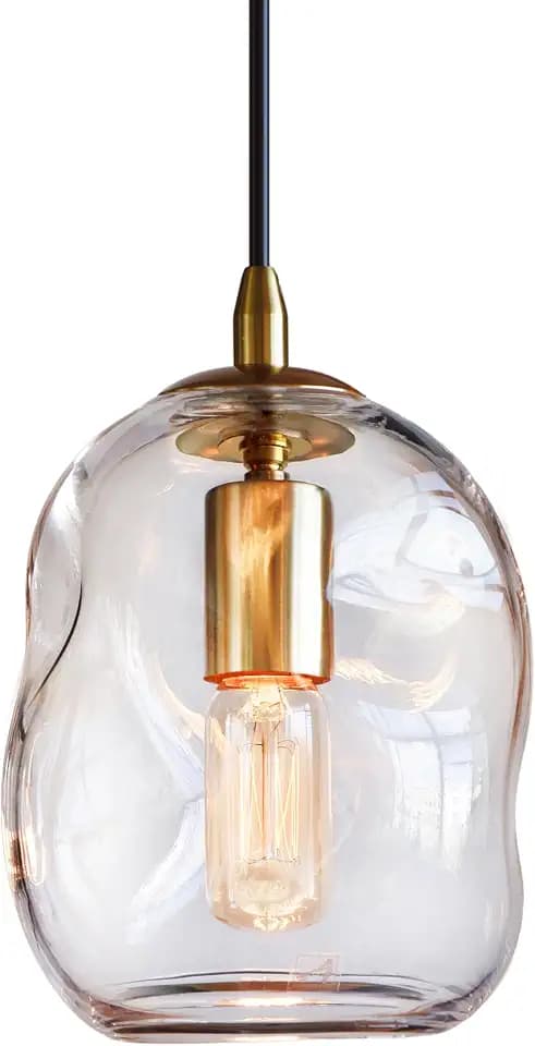 CASAMOTION Glass Pendant Light, Brass Gold,Organic Globe 8 Inch H
