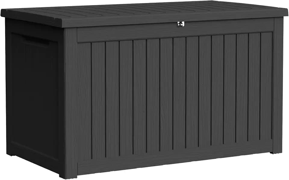 300 Gallon Outdoor Storage Box Waterproof, Lockable Resin Deck Box Large Storage Bin for Patio Furniture Cushion, Garden Tools, Pool Accessories, UV-Resistant, Black