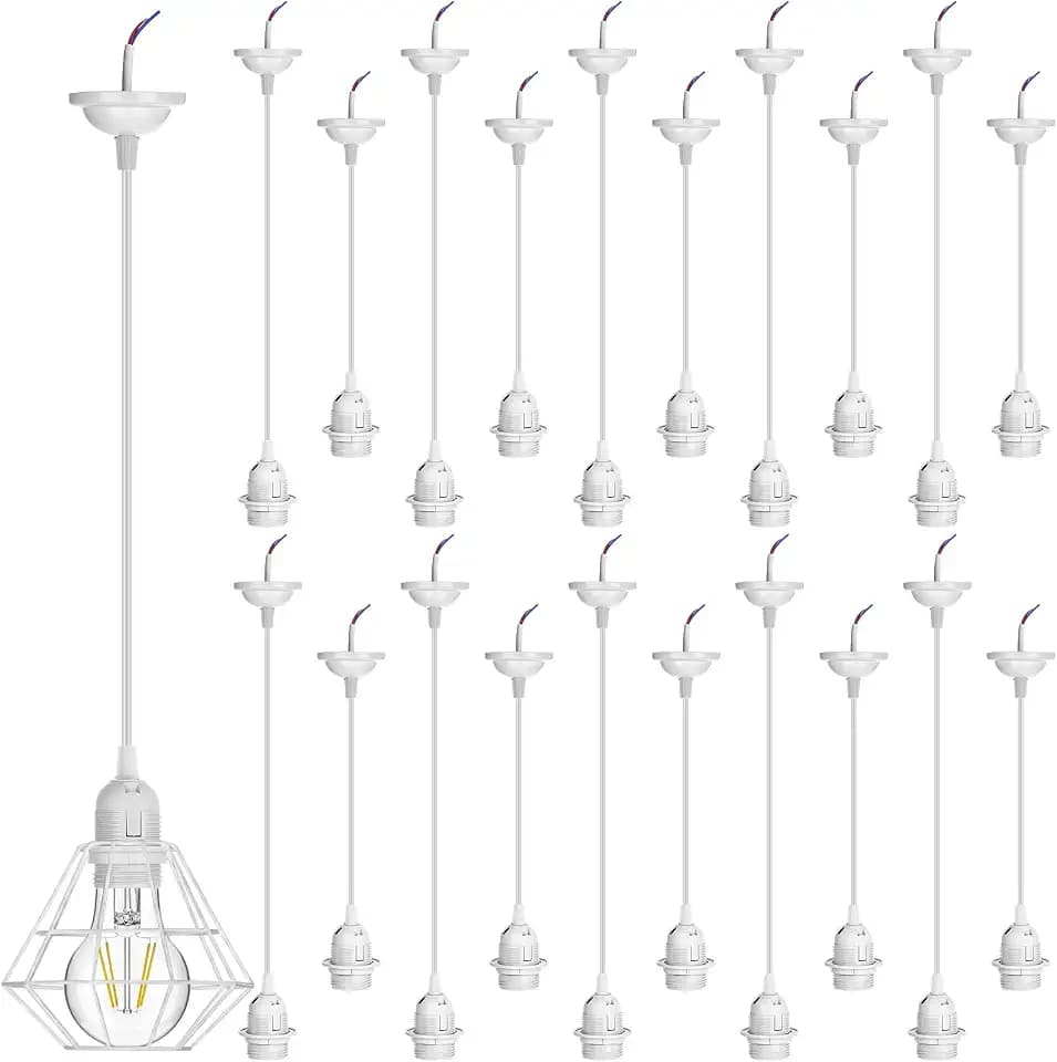Retisee 20 Pcs Pendant Light Cord Kit E27 Socket 4ft Adjustable, white