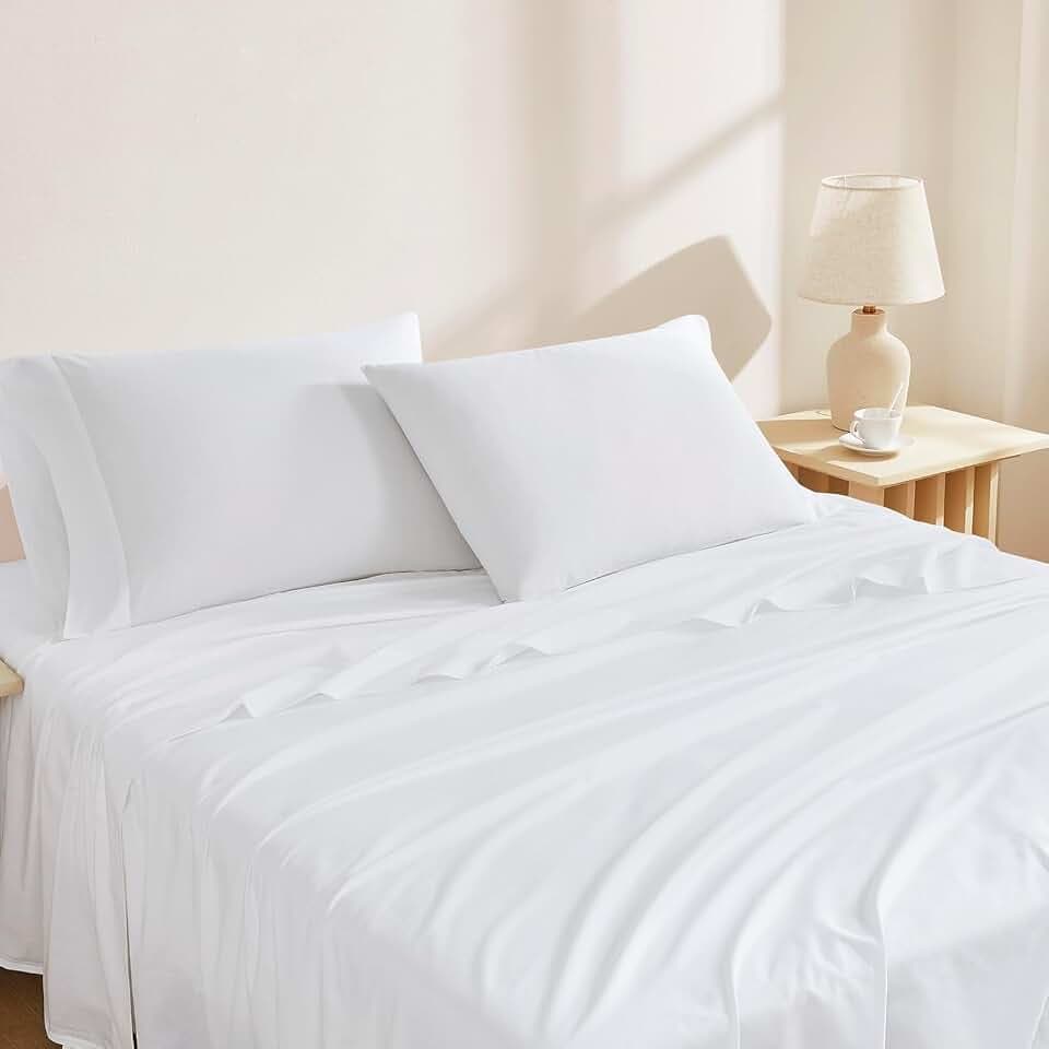 Linen Closet 100% Organic Cotton King Size Sheets Set, 4 Pcs, Arctic White - Percale Bed Sheets & Pillowcases Set - Up To 16" Deep Pocket Fitted Sheet - Cooling, Crisp & Breathable - For Hot Sleepers