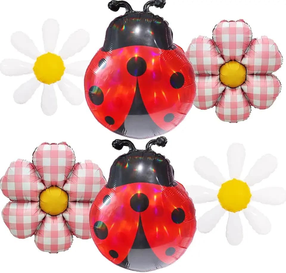 Ladybug Balloons Daisy Bug Balloons, Daisy Gingham Balloons for Ladybug Birthday Party Decorations Ladybug Baby Shower, Spring Picnic Party,Lady Bug Party Decor.