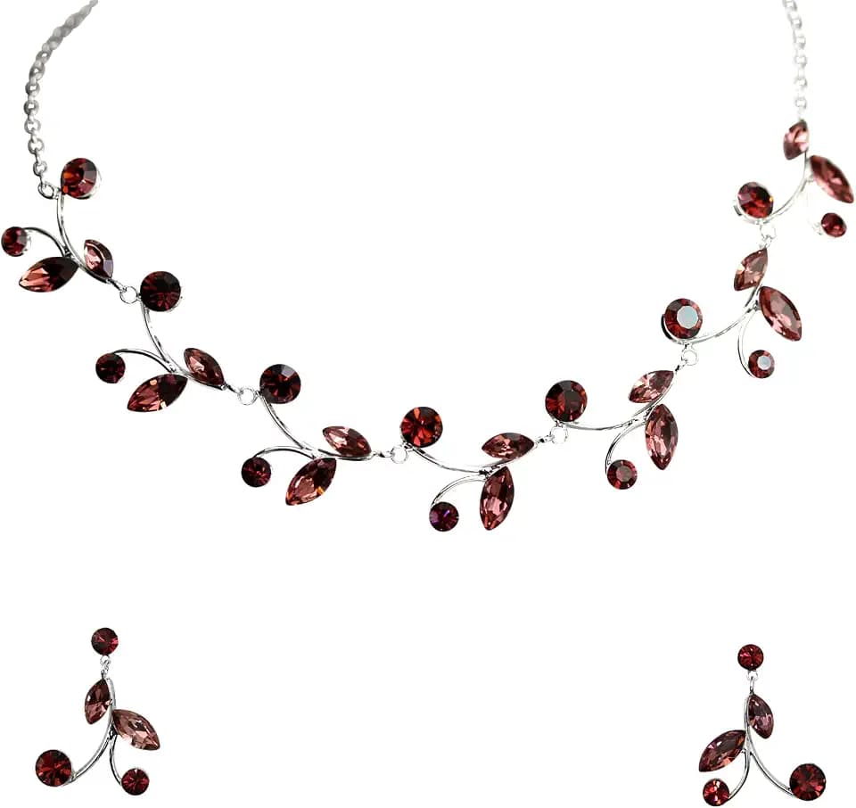 Faship Gorgeous Rhinestone Crystal Floral Necklace Earrings Set