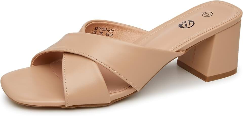 Rekayla Women's Square Open Toe Heels Heeled Sandals Low Block Chunky Heels Cross Strap Slip on 2.5 Inch Heel Sandals Comfortable Casual Summer Mules Shoes