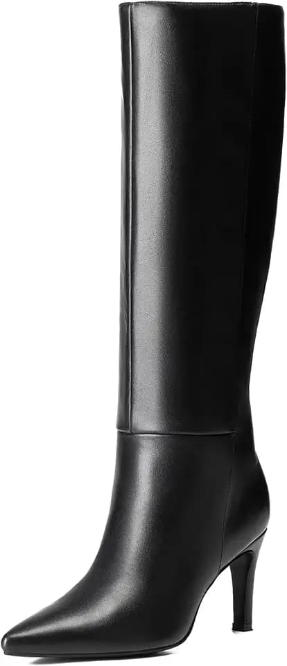 Reitoye Knee High Boots Women Pointed Toe Stiletto Tall Zipper Dress Boots