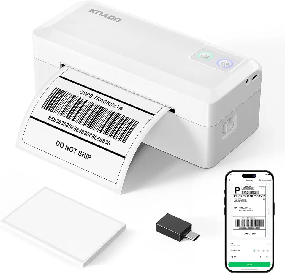 KNAON Shipping Thermal Label Printer, 4x6 Portable Label Printer, White