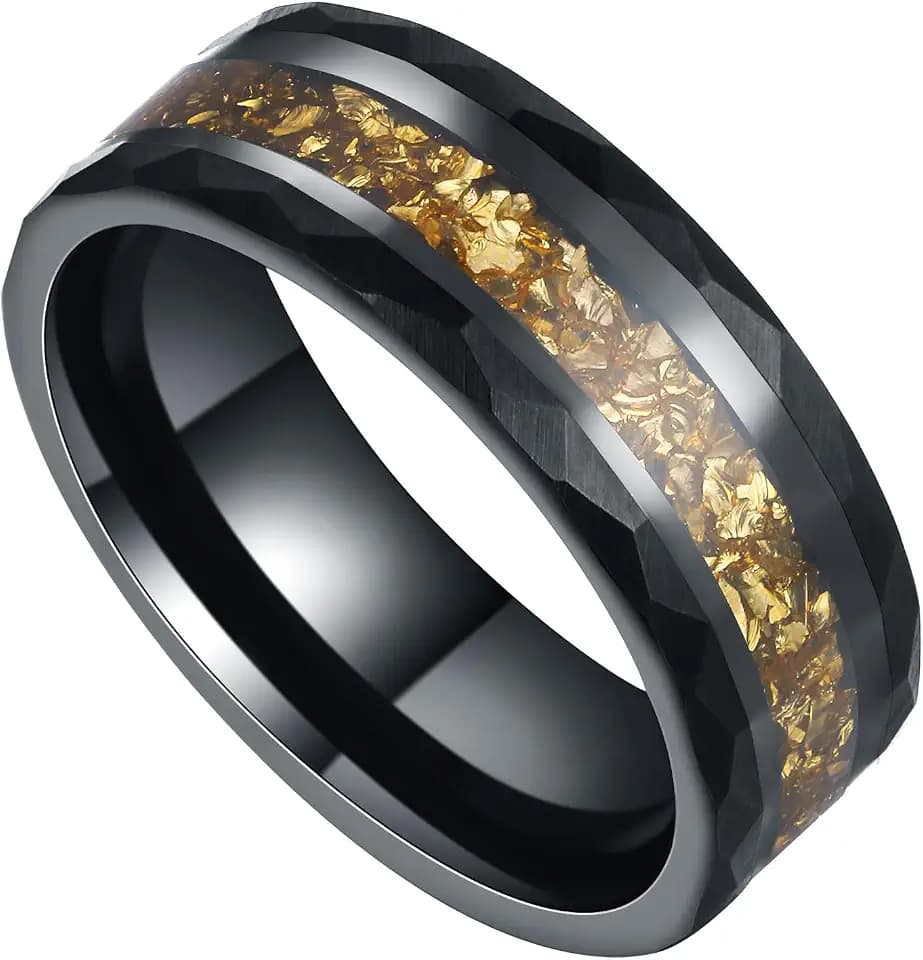 8mm Black Tungsten Mens Wedding Band Ruby/Moss Agate/Emerald/Citrine