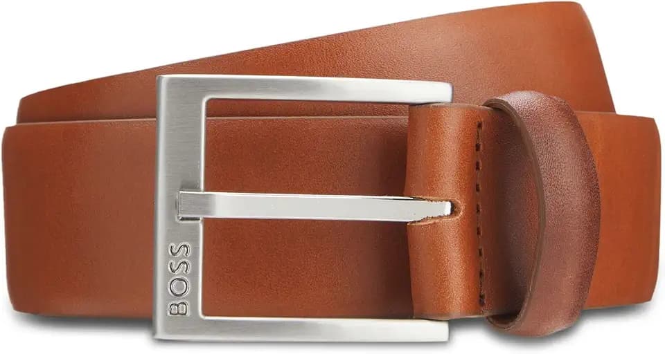 BOSS Herren Erron Sz35 Gürtel aus italienischem Leder mit silberfarbener Schließe