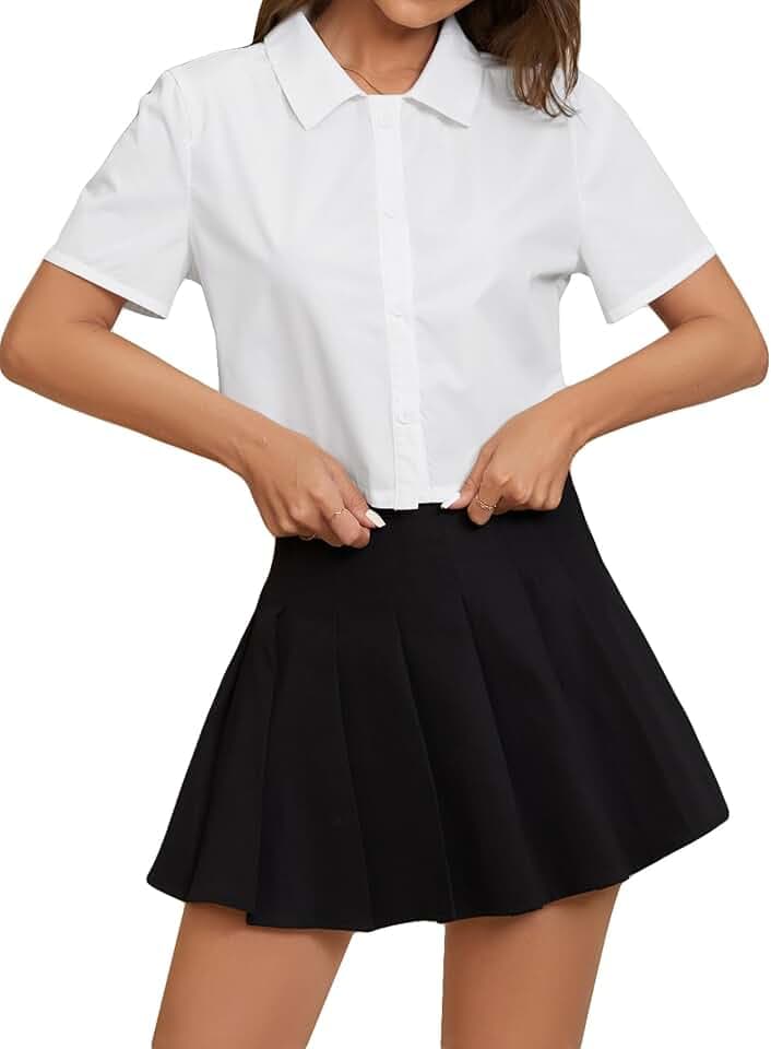 SweatyRocks Women's Short Sleeve Button Down Shirt Collar Blouse Crop Top