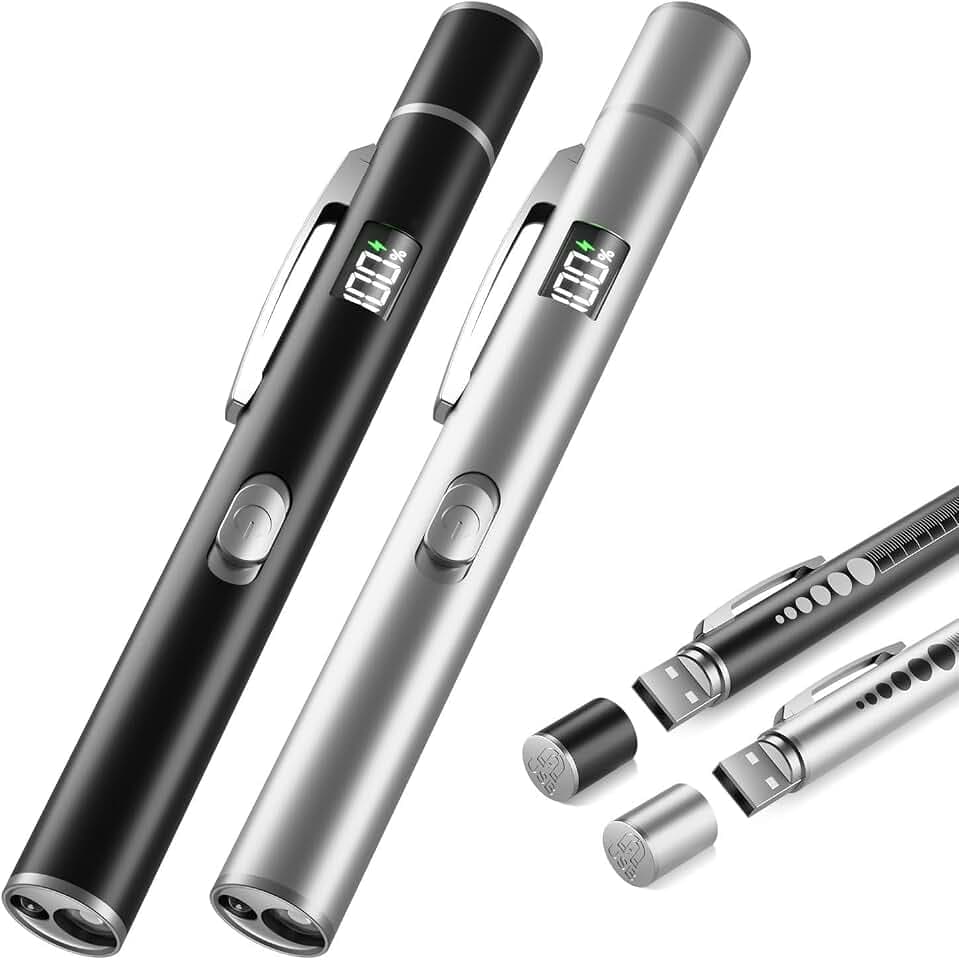 Diagnostikleuchte Pupillenleuchte Medizinische, 2er Set USB-Aufladbare Stiftlampe mit 2 Lichtmodi & Pupillenlineal, Professionelle LED-Stiftlampe für Ärzte und Krankenschwestern mit Taschenclip