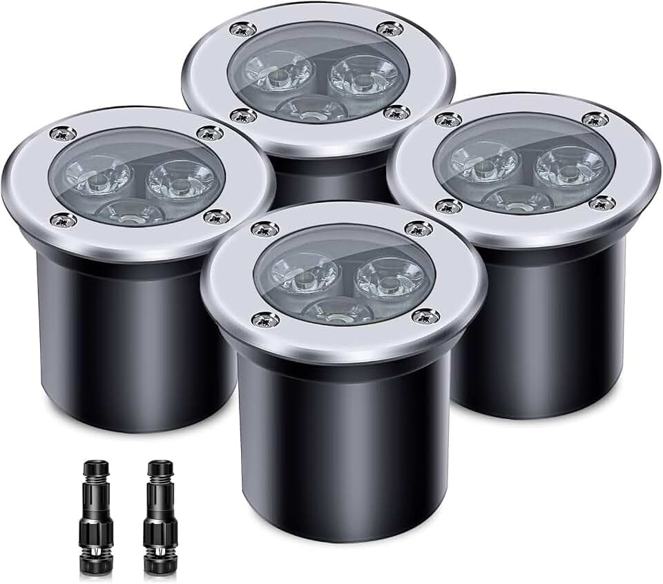 4 Pack 3w 12v Low Voltage In-ground Lights LED Landscape Light Waterproof IP67 Pathway Lights Outdoor spotlights Trees Flags for Garden,Yard,Tree (Warm White)