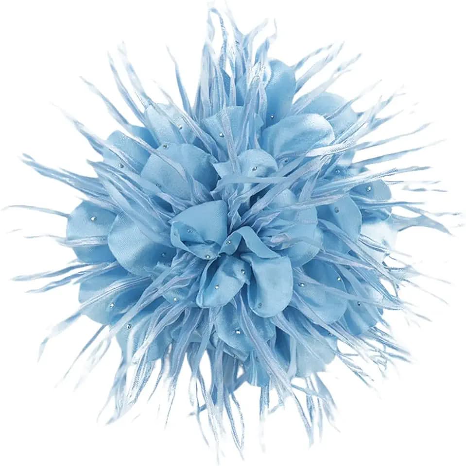 18cm/7in Dainty Spiky Fabric Flower Brooch Pin for Women Girls Elegant Crystal Colorful Pom-Pom Fluffy Floral Peony Brooches Lapel Hair Pins Trendy Party Dress Accessories Jewelry