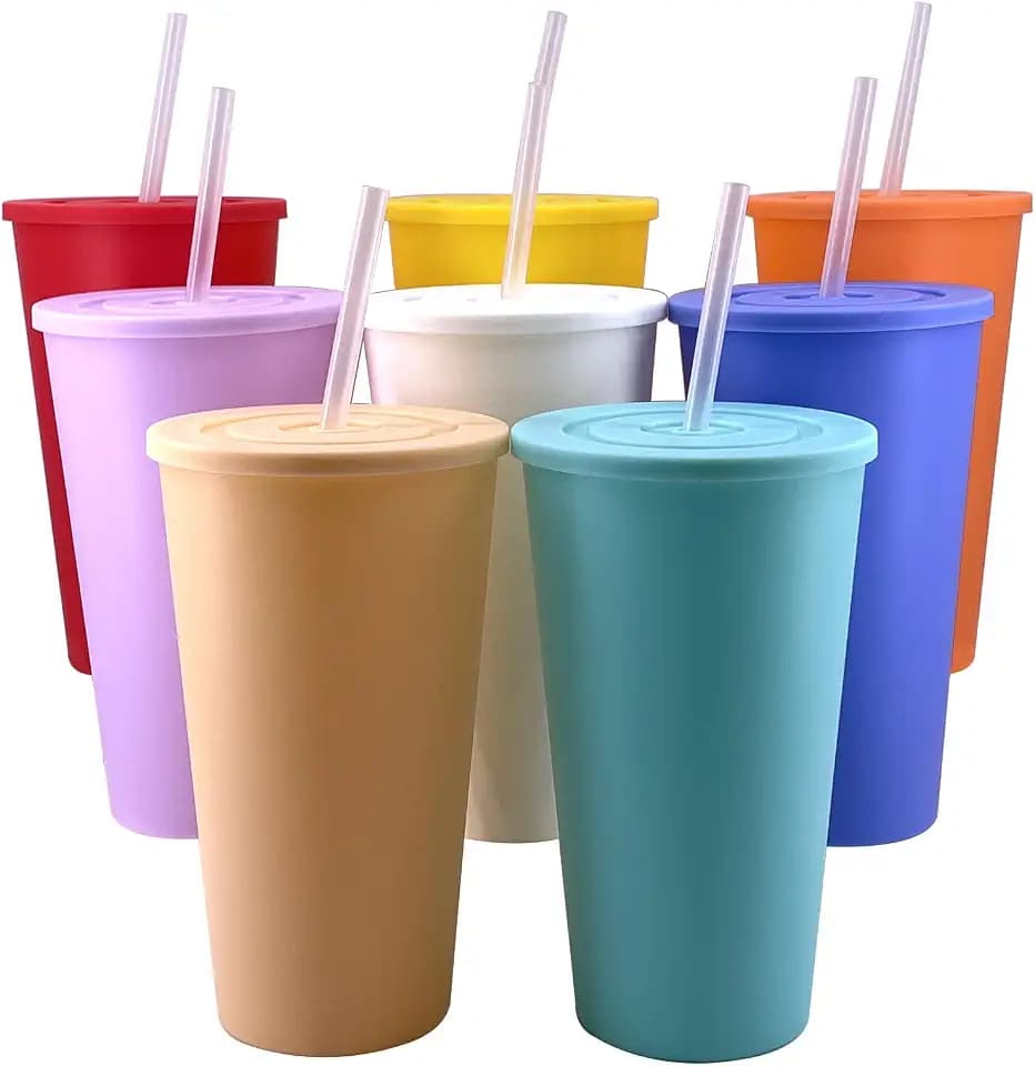 32 oz Cup with Lid Straw set of 8, Reusable Plastic Tumblers Pastel