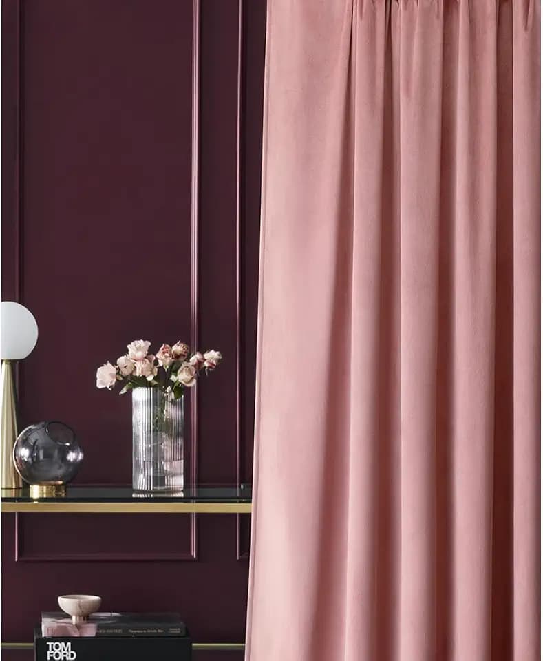 ROOM99 Samtvorhang Vorhang mit silbernen Ösen Charmy 140 x 280 cm Breite x Höhe Schiebegardinen Curtain Wohnzimmer Schlafzimmer Samt Velours Rosa, 1 Stück
