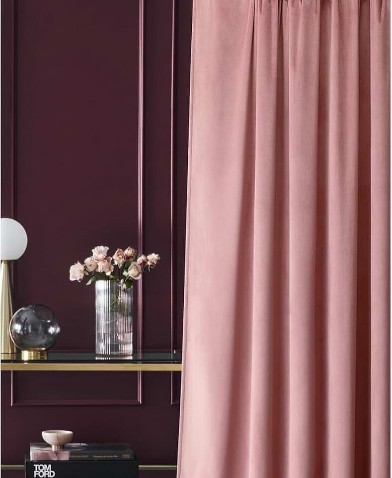 ROOM99 Samtvorhang Vorhang mit goldenen Ösen Charmy 140 x 260 cm Breite x Höhe Schiebegardinen Curtain Wohnzimmer Schlafzimmer Samt Velours Rosa, 1 Stück