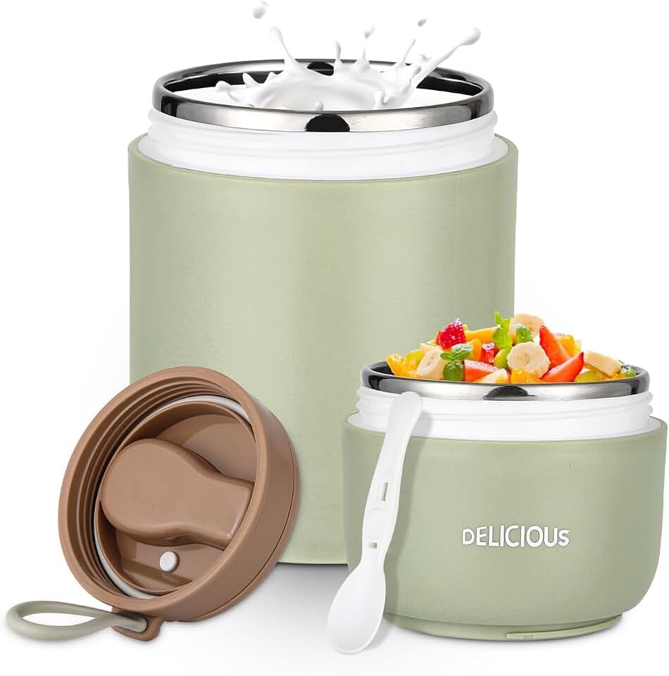 Müslibecher to-Go, Edelstahl Porridge Becher 720ml, Grün