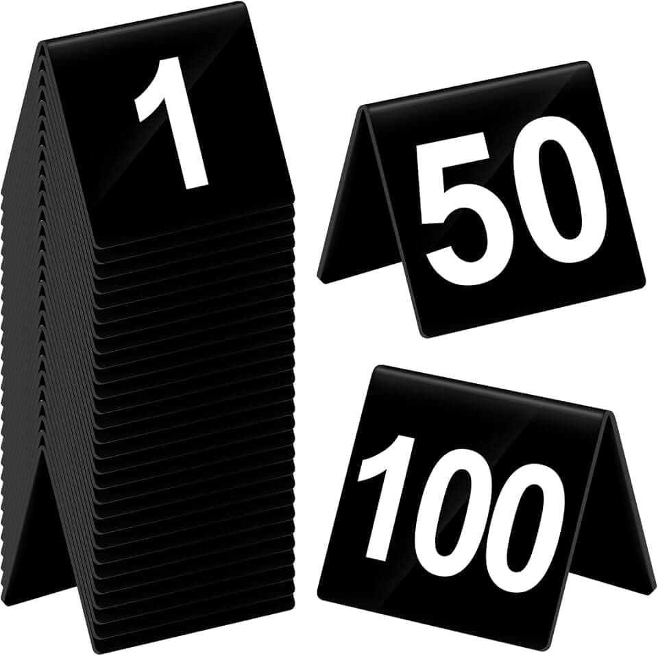 Tuanse 100 Pcs Acrylic Table Numbers, 1-100 Table Tent Cards 2.5x2x1.6 Inch