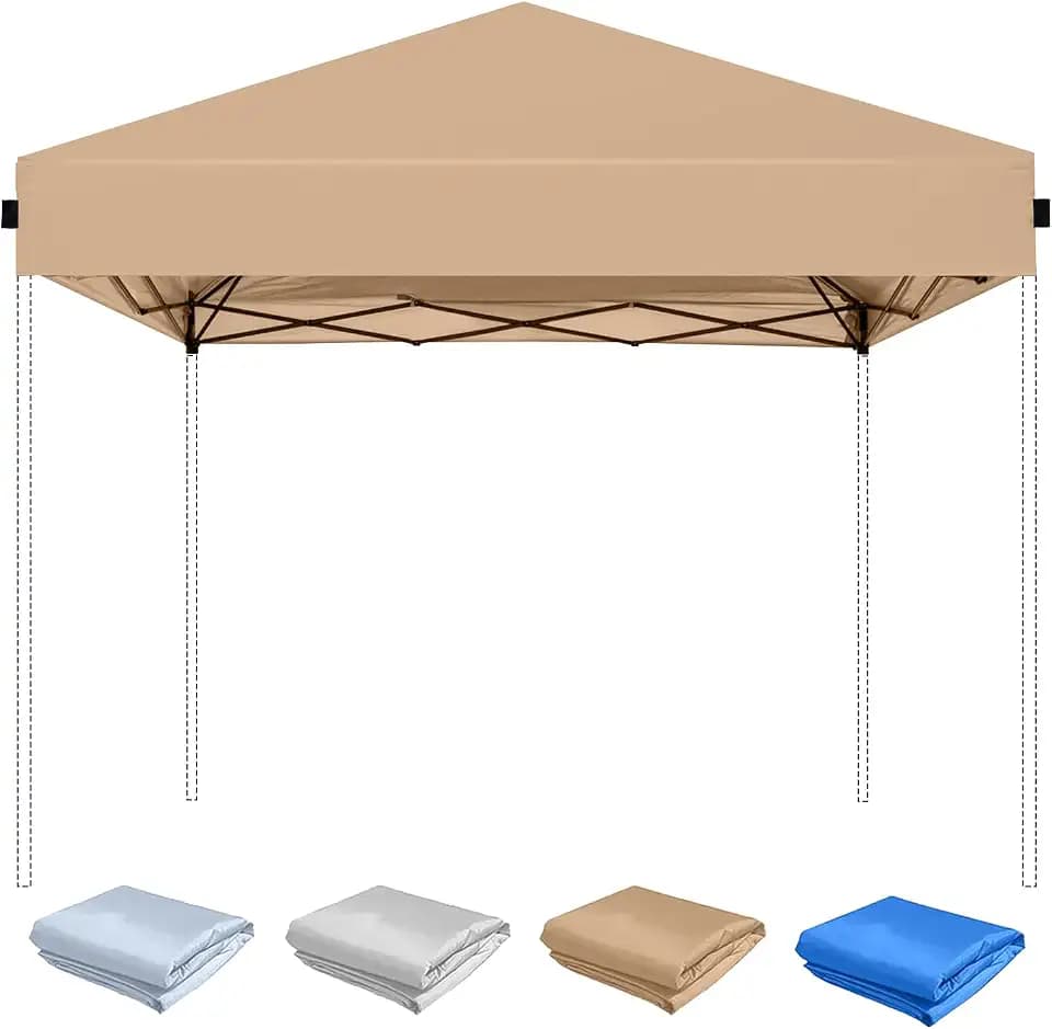 10x10 Canopy Replacement Top, Pop Up Canopy Tent Replacement Cover(Top Only), 300D Oxford UV Waterproof for Outdoor Garden, Picnic, Camping (Khaki)