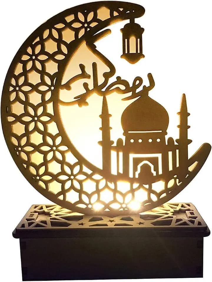 Ramadan Eid Dekorationen LED Muslim Nachtlicht Eid Mubarak Ornamente DIY Holz, Festival Licht Mond Sterne Vorhang Lichter
