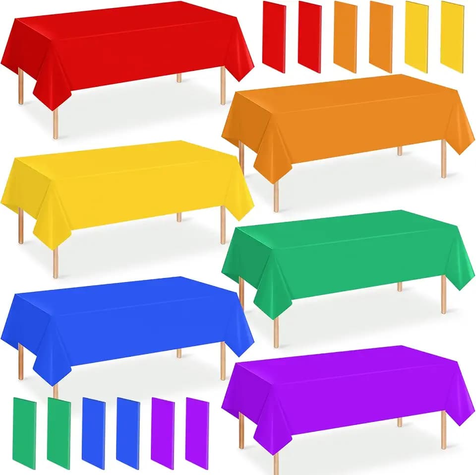 12 Pack 54 * 108 Inch 6 Color Rainbow Theme Plastic Tablecloths