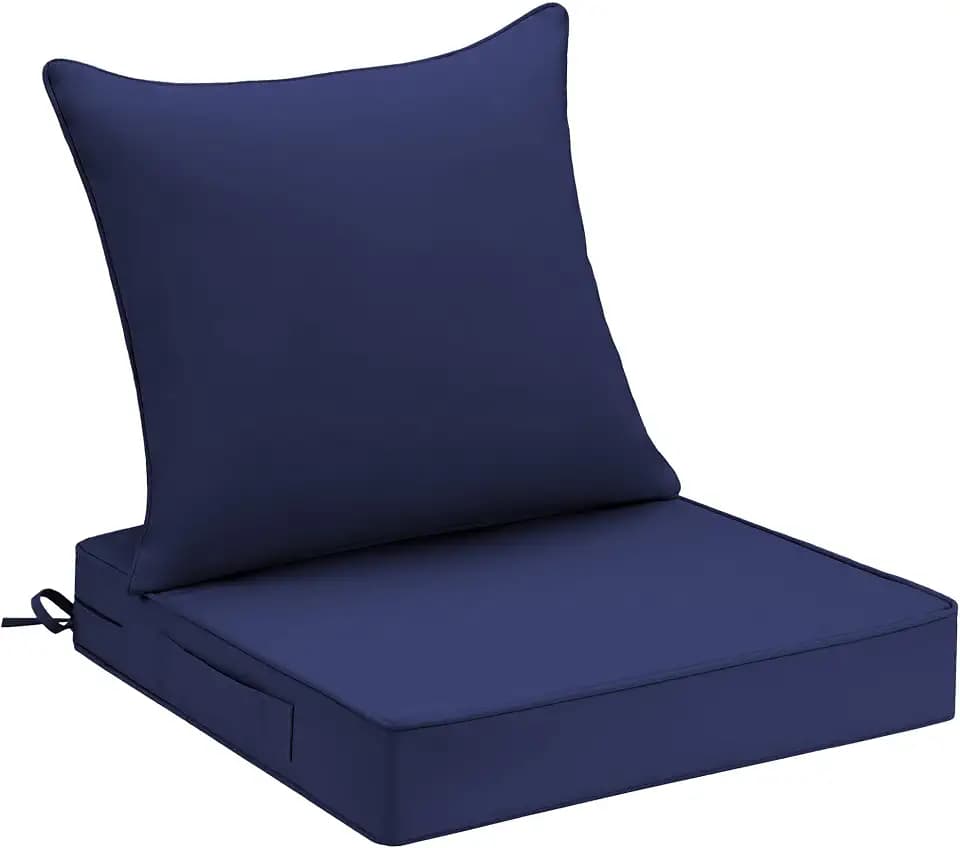 UNIKOME 19"x19"x3" Outdoor Chair Cushions Set - Waterproof Patio Cushions for Outdoor Furniture with Removable Cover, Ties & Handle, Deep Seat Patio Cushions for Sofa Couch - Navy
