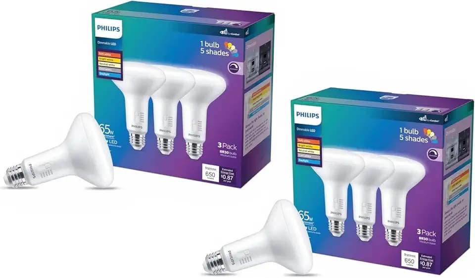 PHILIPS LED 65W BR30 Flicker-Free Light Bulbs, 6-Pack