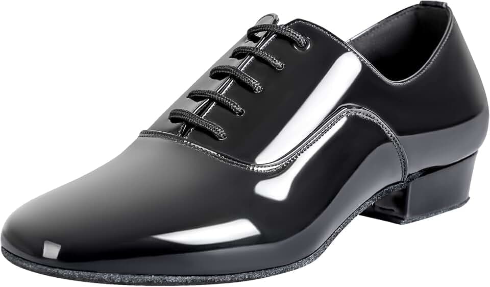 Linodes Men Latin Dance Shoes Lace Up Leather Sole Ballroom Waltz Shoe