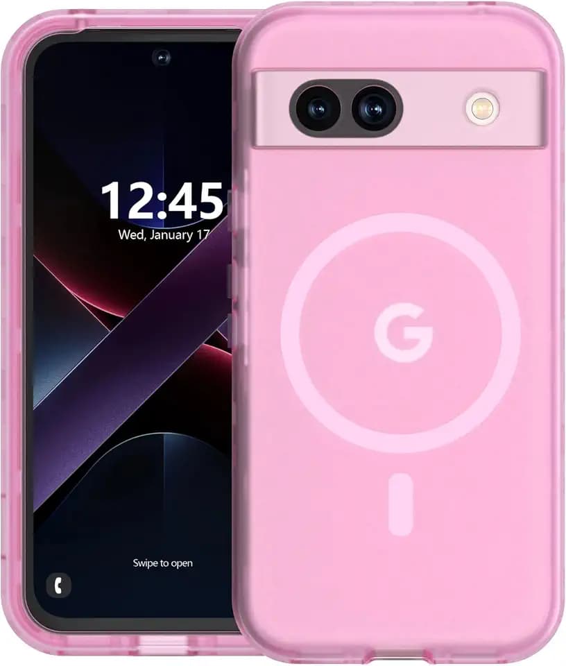 ANNSD for Google Pixel 8A Case,Magnetic Matte Shockproof Cover Pink