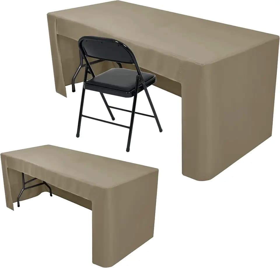 Taupe Tablecloths For 8 Ft Rectangle Table With Open Back For Vendor 2 Pcs