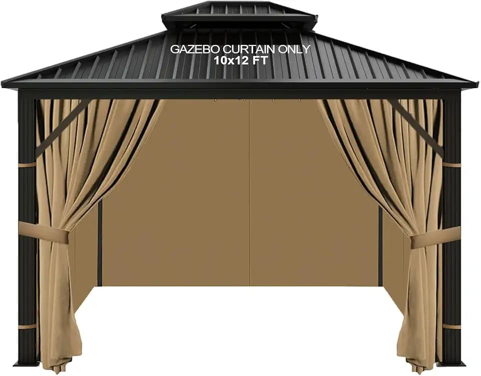 slashome 10x12 Gazebo Curtains Outdoor Waterproof, 4 Panel Sidewalls, Brown