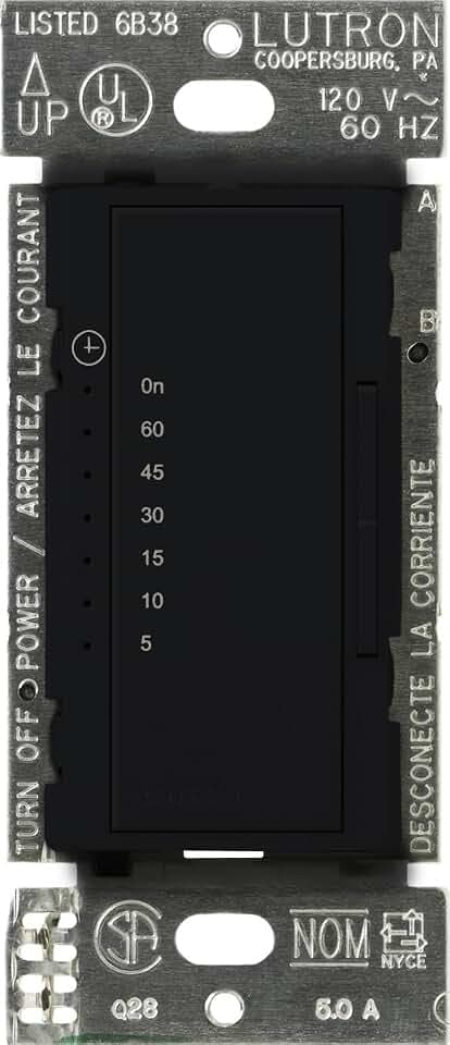 Lutron Maestro Countdown Timer Switch for Fans and Lights, Timer Switch for Lights, 3A/150-Watt LED Bulbs, Single-Pole/Multi-Location, MA-T51MN-BL, Black