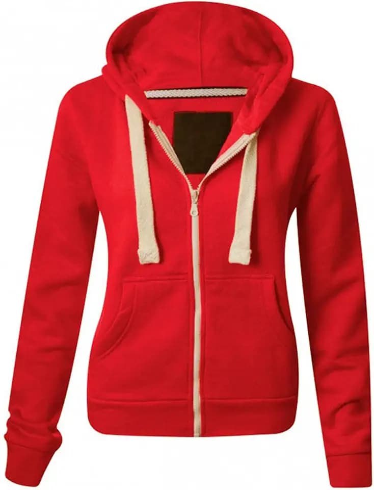 Weiches, dehnbares, bequemes Sweatshirt aus Fleece mit Kapuze, langen Ärmeln, Fronttaschen und einfachem Reißverschluss Damen