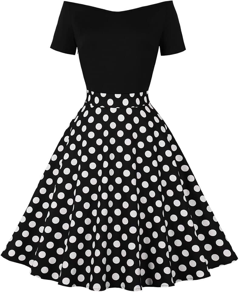 Wellwits Damen Gerafftes Polka Dots Mesh Halloween Party Formal Vintage Kleid