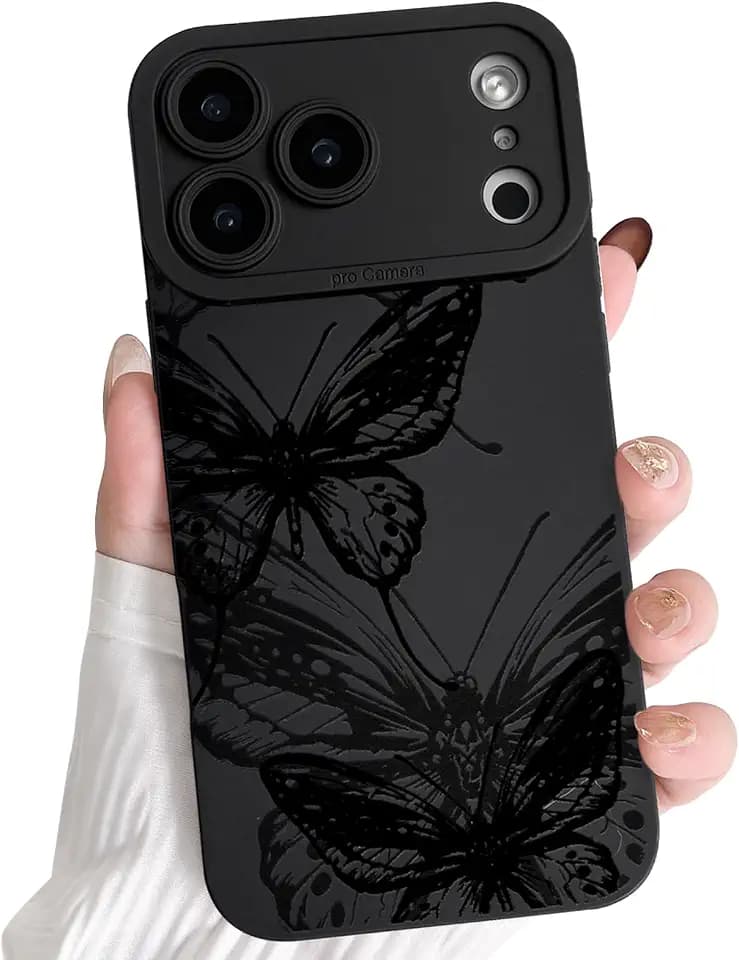 NITITOP Compatible with iPhone 17 Pro Case Cute Butterfly - Black