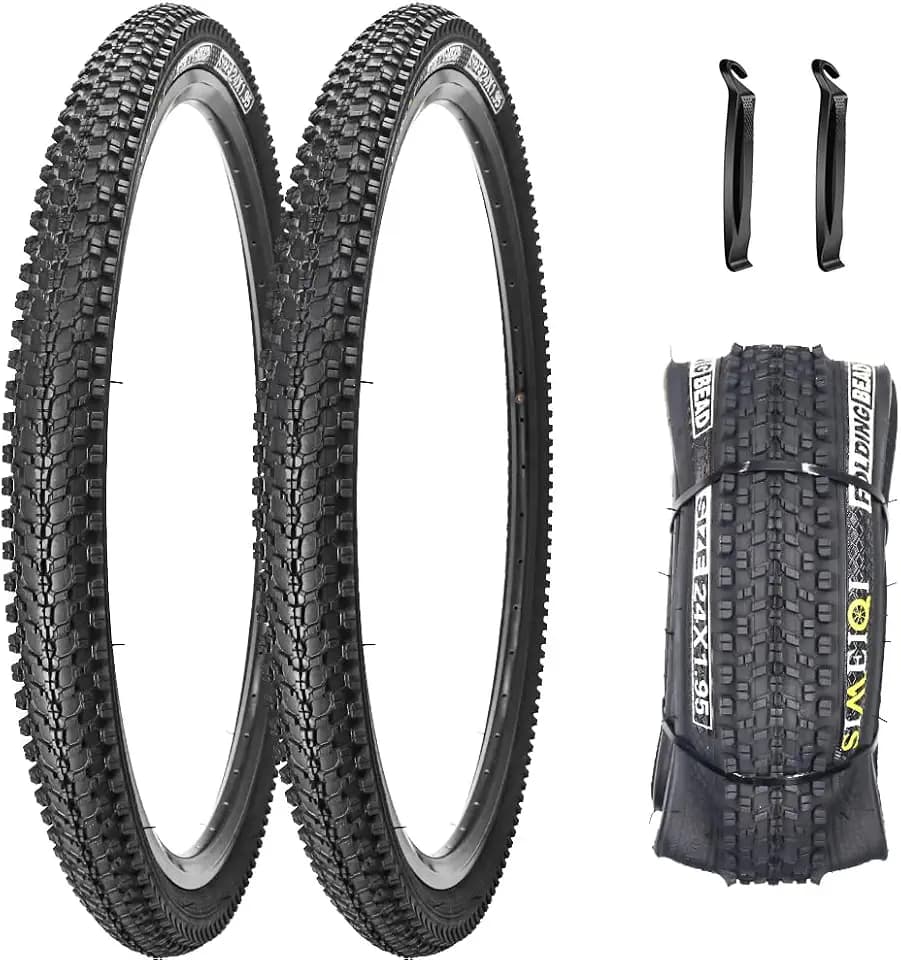1 or 2 Pack 24"/26"/27.5"x1.95" Bike Tires with 3mm Anti-Puncture Layer for Mountain Bicycle Tyres with or Without 24"/26"/27.5"x1.75"/2.125" AV 32mm 2 Inner Tubes