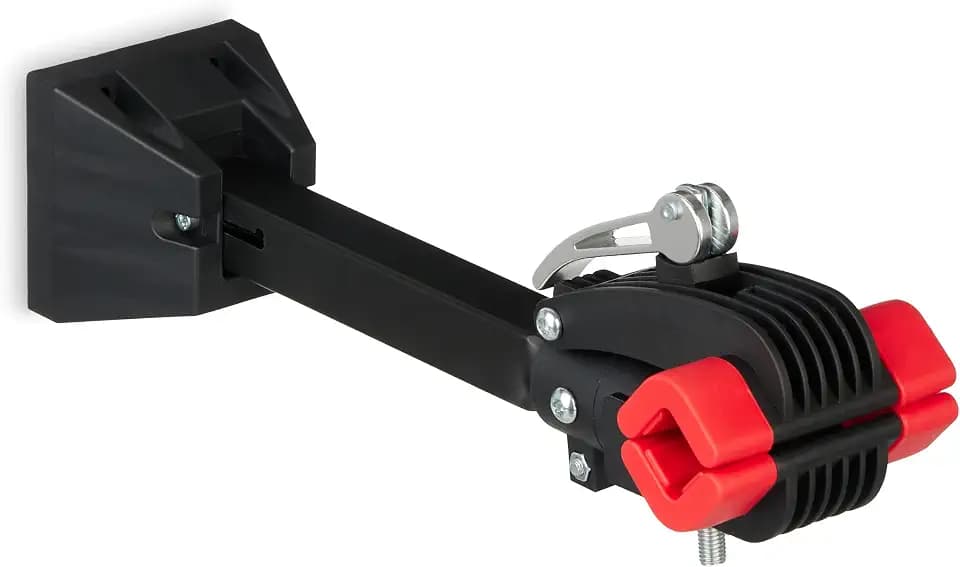Relaxdays Fahrrad Montageständer Wand, Rahmen 25-40 mm, bis 20 kg, Rad Reparaturständer Garage & Werkstatt, schwarz/rot