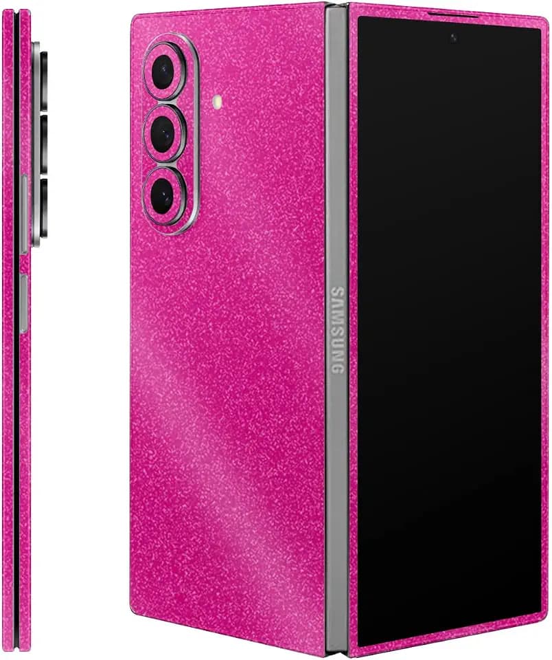 Glossy Glitter Phone Skin Compatible with Samsung Galaxy Z Fold 7 - Solid Hot Pink - Premium 3M Vinyl Protective Wrap Decal Cover - Easy to Apply | Crafted in The USA by MightySkins