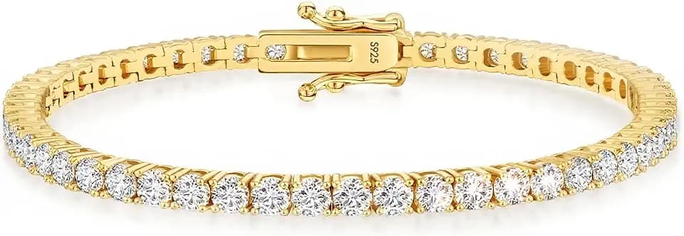 Moissanite Tennis Bracelet for Women Men White/Yellow Gold Plated S925 Sterling Silver D Color VVS1 Round Cut Moissanite Bracelets 2/3/4MM 6-8INCH with Certificate Ideal Anniversary/Valentine/Birthday/Mother/Girl Friend's Gift