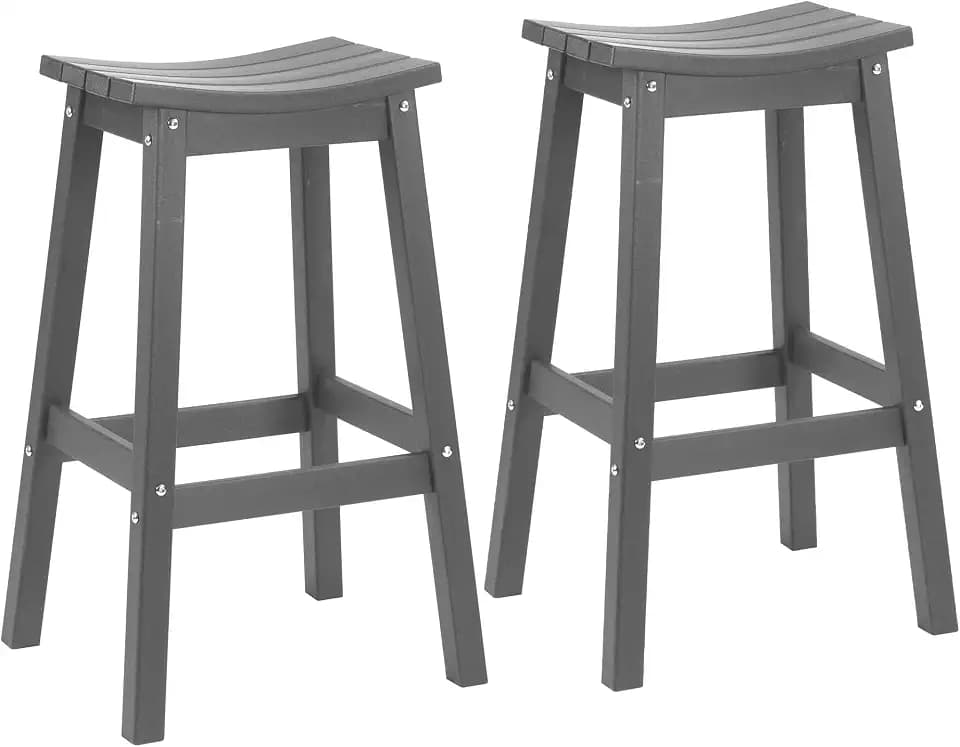 AMILY HDPE Bar Stool Set of 2, Outdoor Bar Height 29‘’, Heavy Duty All-Weather Patio Stool for Poolside, Backyard, Balcony, Easy Assembly (Grey)
