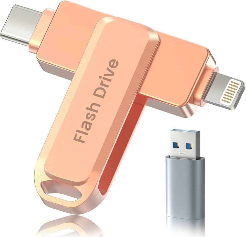 512GB MFi Certified Photo Stick for iPhone Flash Drive, 3 in 1 USB Memory Stick Thumb Drive(Pink) for iPhone/iPad/Android/Mac/PC, Picture Keeper for Photos & Files Storage with ~484GB Available Space