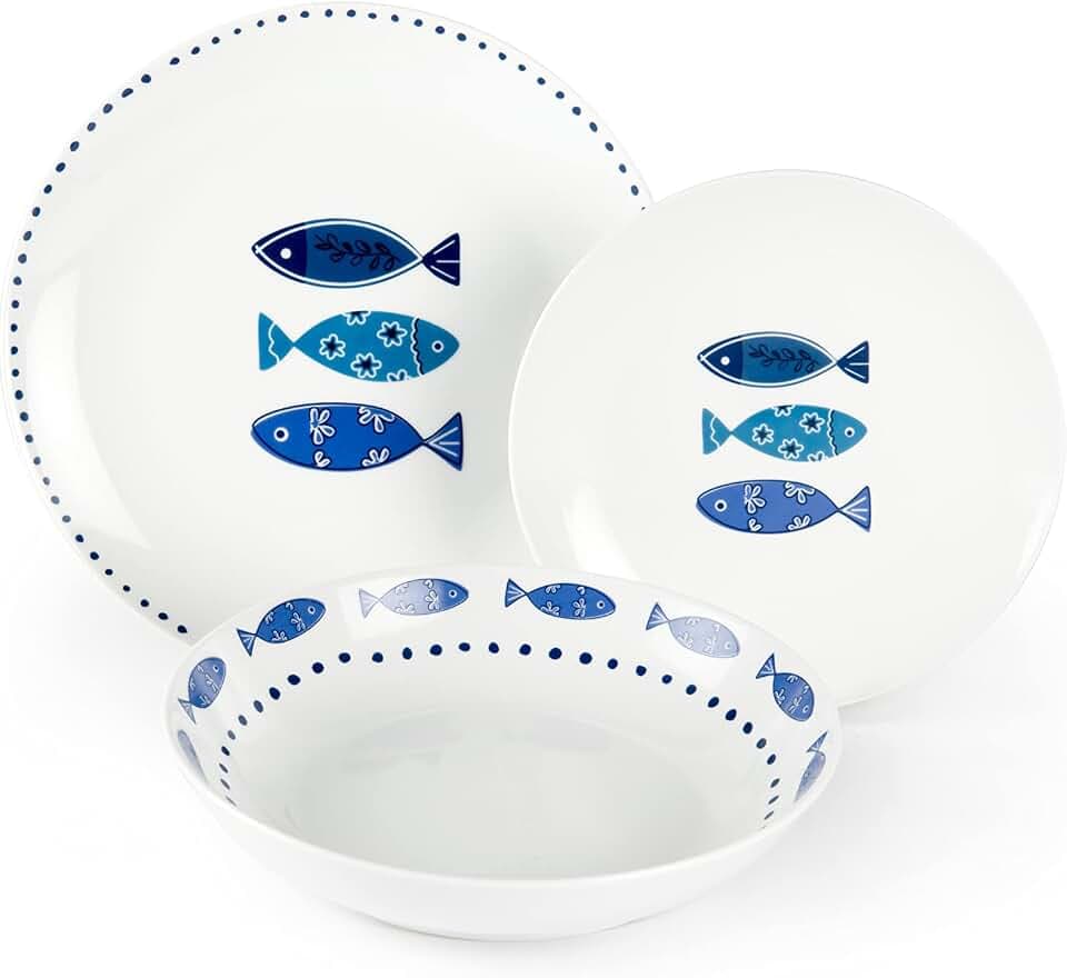 Excelsa Ocean 18-teiliges Tafelservice, Porzellan, weiß/hellblau